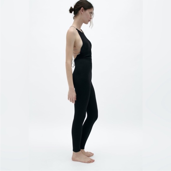 New ! Zara M/L rhinestone strappy ribbed stretchy jumpsuit. - Picture 6 of 16